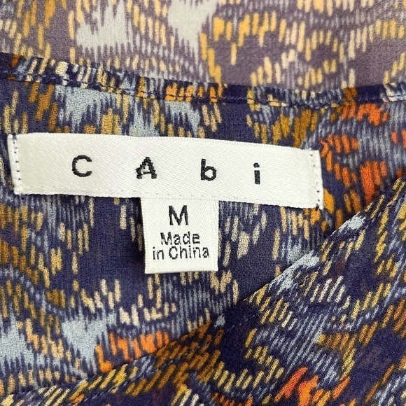 Cabi Tapestry Print Long Sleeve Sheer Blouse in Blue and Orange, Size Medium - Picture 4 of 12
